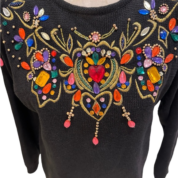 VTG Lindsey Blake Petites Black Bejewelled Embellished Sweater Size S - Picture 8 of 11